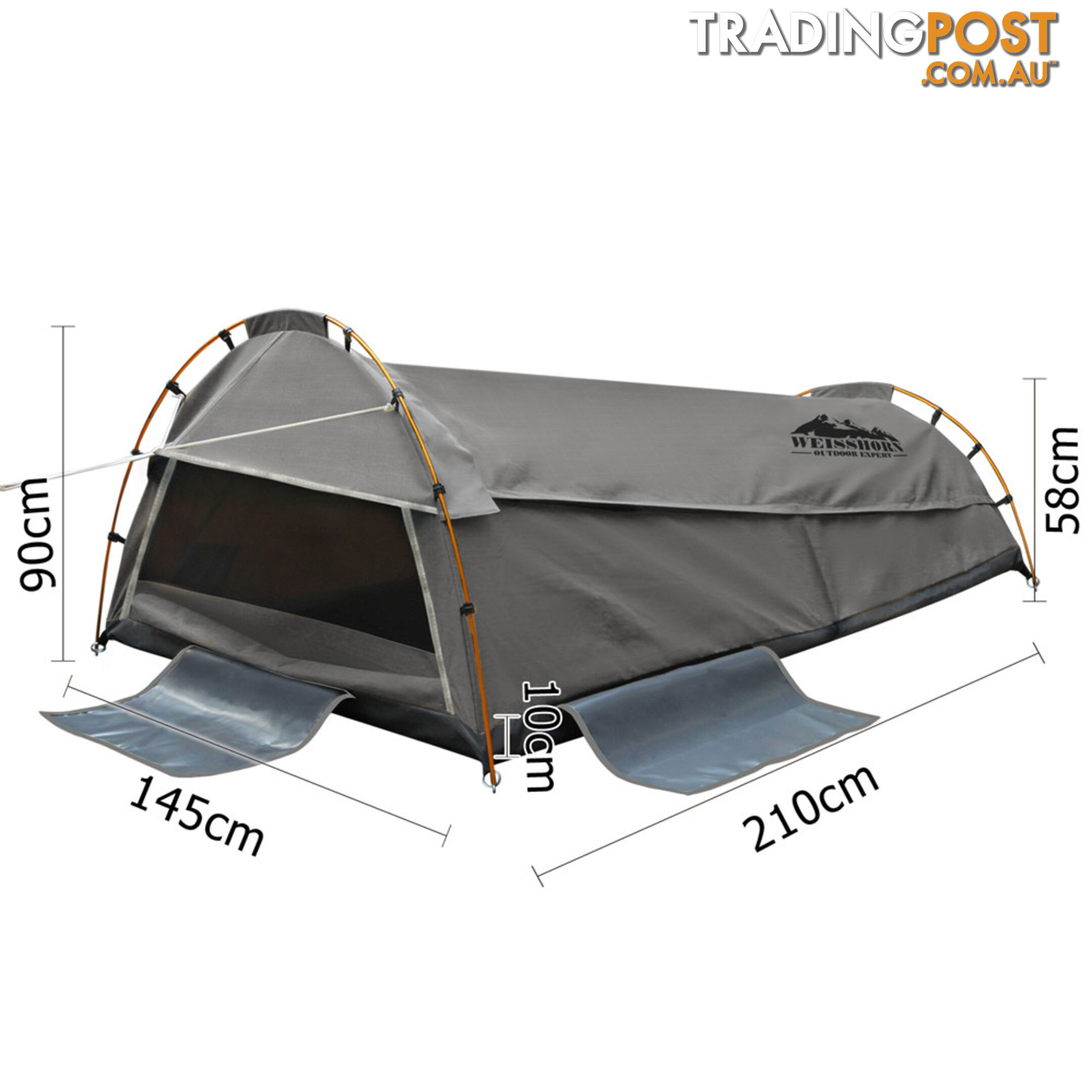 Double Camping Canvas Swag Tent Grey w/ Air Pillow