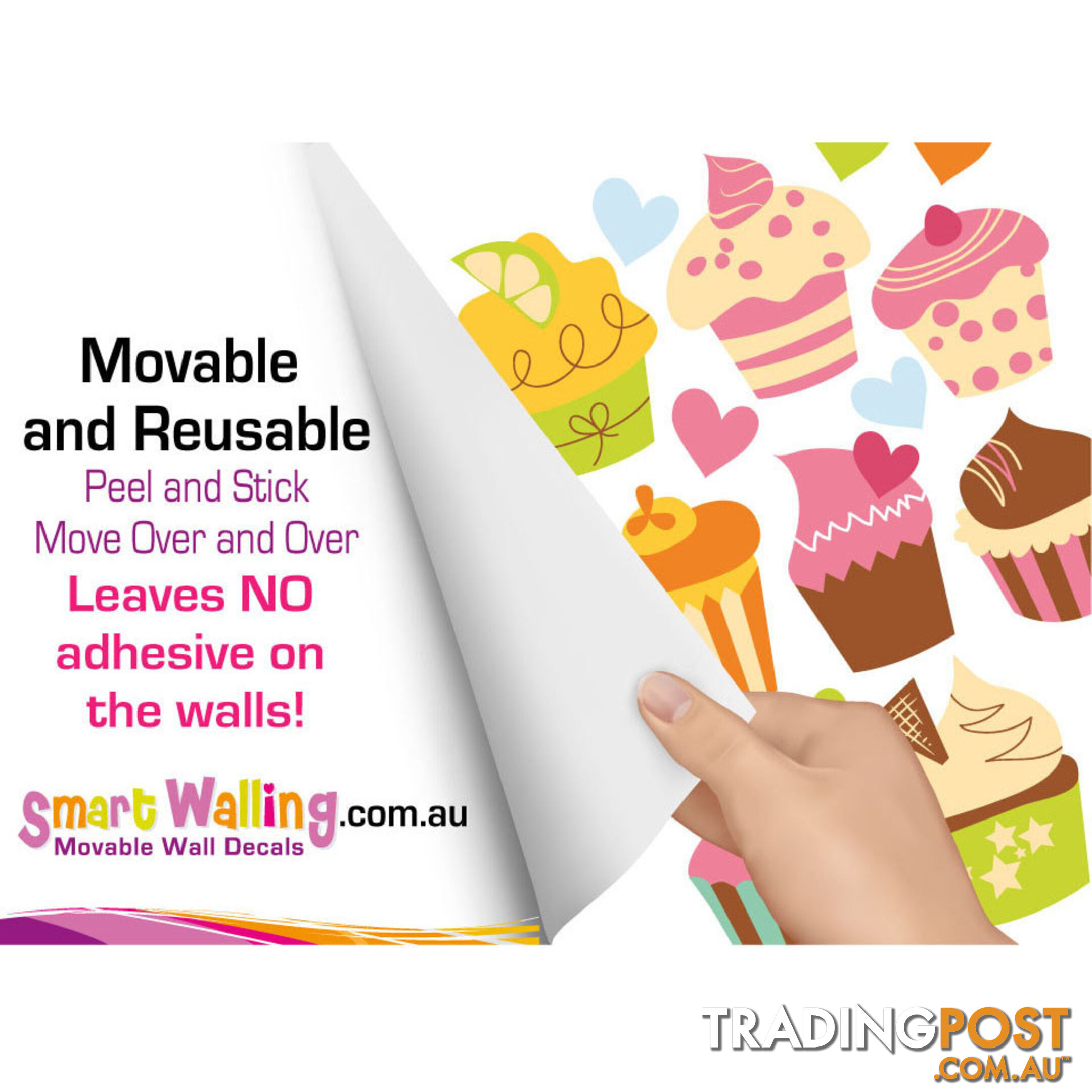 Medium Size Cute Cupcakes Wall Stickers - Totally Movable and Reusable