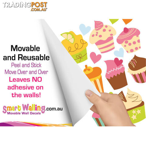 Medium Size Cute Cupcakes Wall Stickers - Totally Movable and Reusable