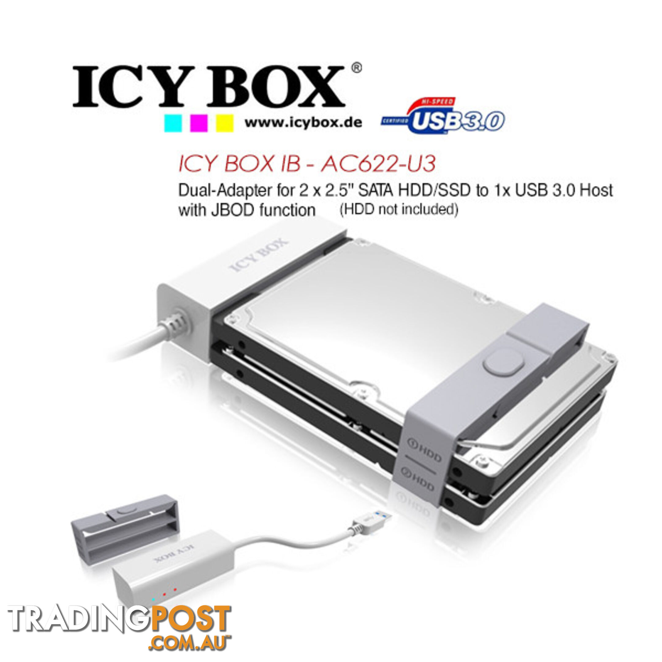 ICY BOX (IB-AC622-U3)Dual-Adapter 2.5 SATA HDD/SSD USB 3.0 Host JBOD Function