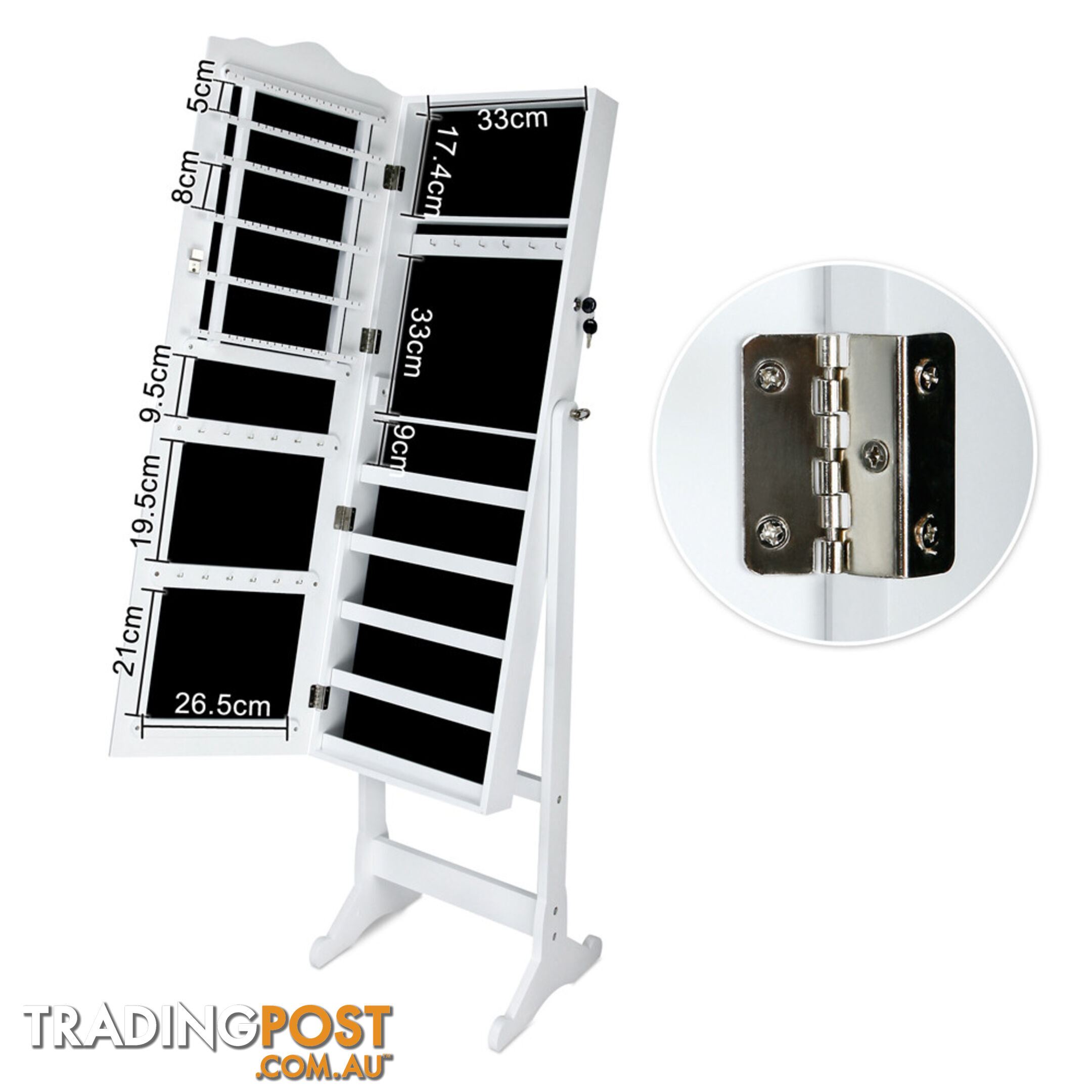 Mirror Jewellery Cabinet Storage 150cm White