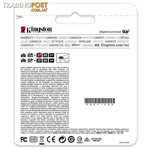 KINGSTON 64GB SDXC Class10 UHS-I 80MB/s Read Flash Card Retail (SD10VG2/64GBFR) - photo 3 of 4