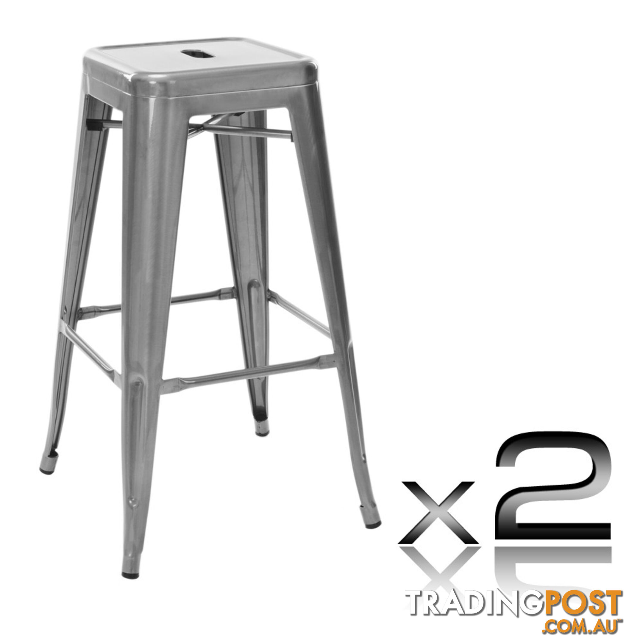 Set of 2 Steel Kitchen Bar Stool 76cm Metallic Silver