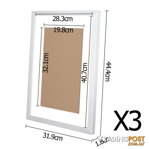 3 pcs Photo Frames Set Wall White