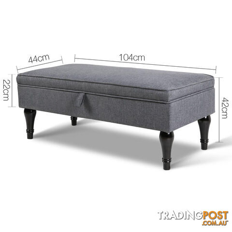 Linen Fabric Storage Ottoman  Grey