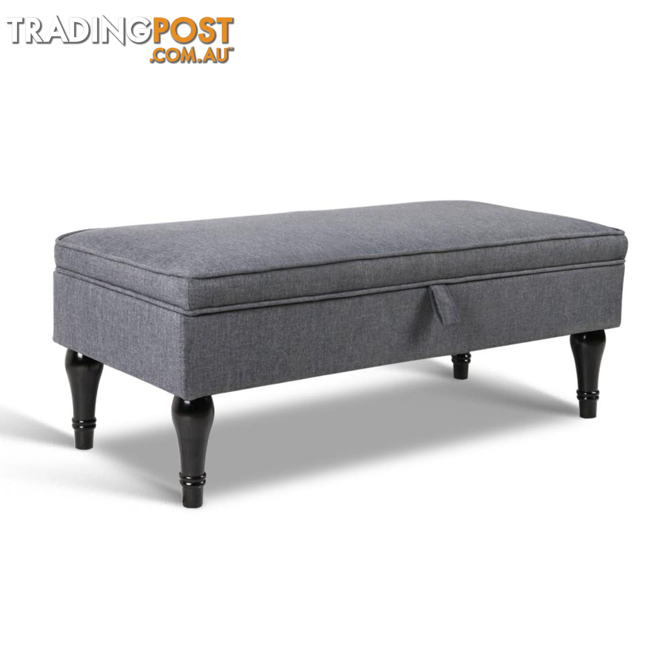 Linen Fabric Storage Ottoman  Grey