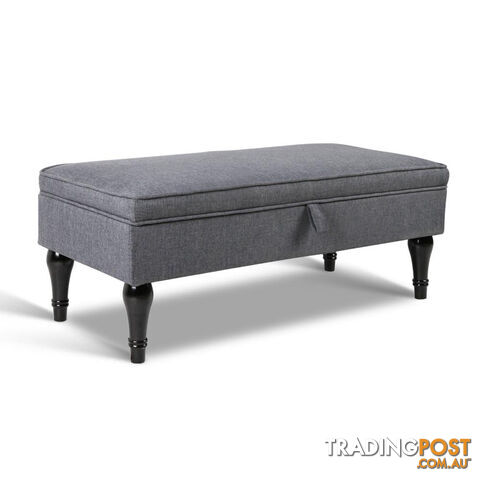 Linen Fabric Storage Ottoman  Grey