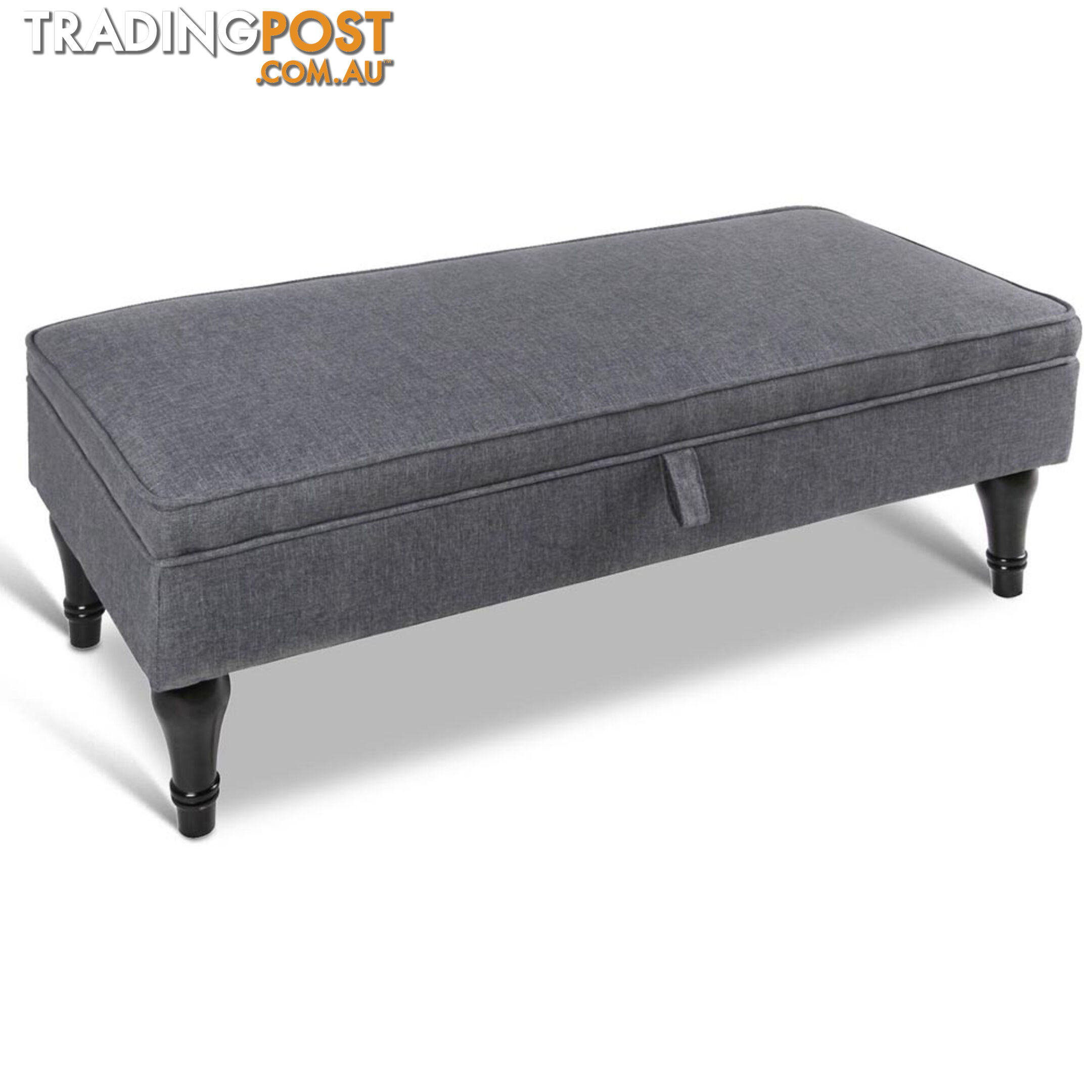 Linen Fabric Storage Ottoman  Grey