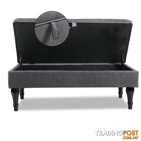 Linen Fabric Storage Ottoman  Grey