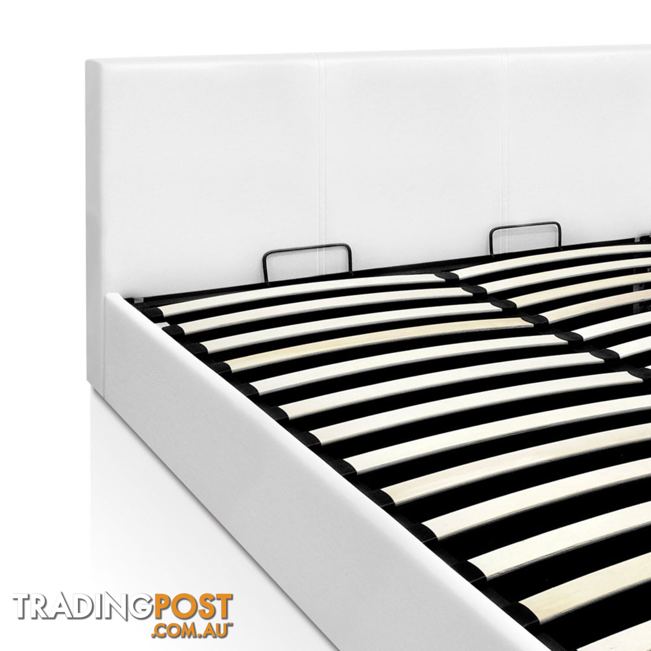 Deluxe Gas Lift PU Leather Storage Bed Frame Queen White