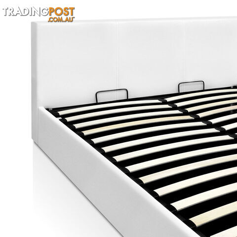 Deluxe Gas Lift PU Leather Storage Bed Frame Queen White