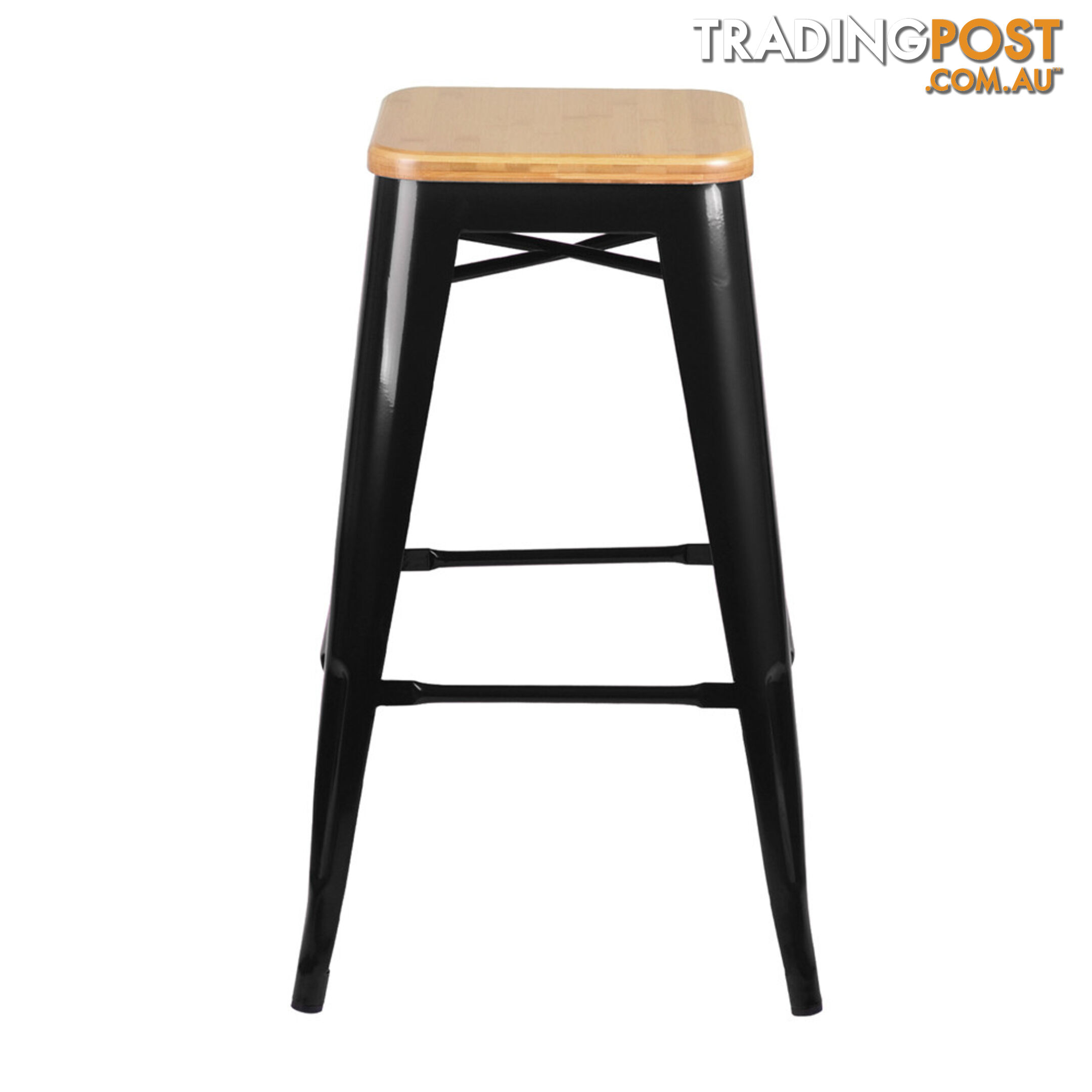 Set of 2 Replica Tolix Kitchen Bar Stool Bamboo Seat 66cm Metal