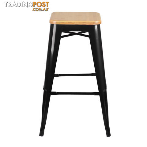 Set of 2 Replica Tolix Kitchen Bar Stool Bamboo Seat 66cm Metal