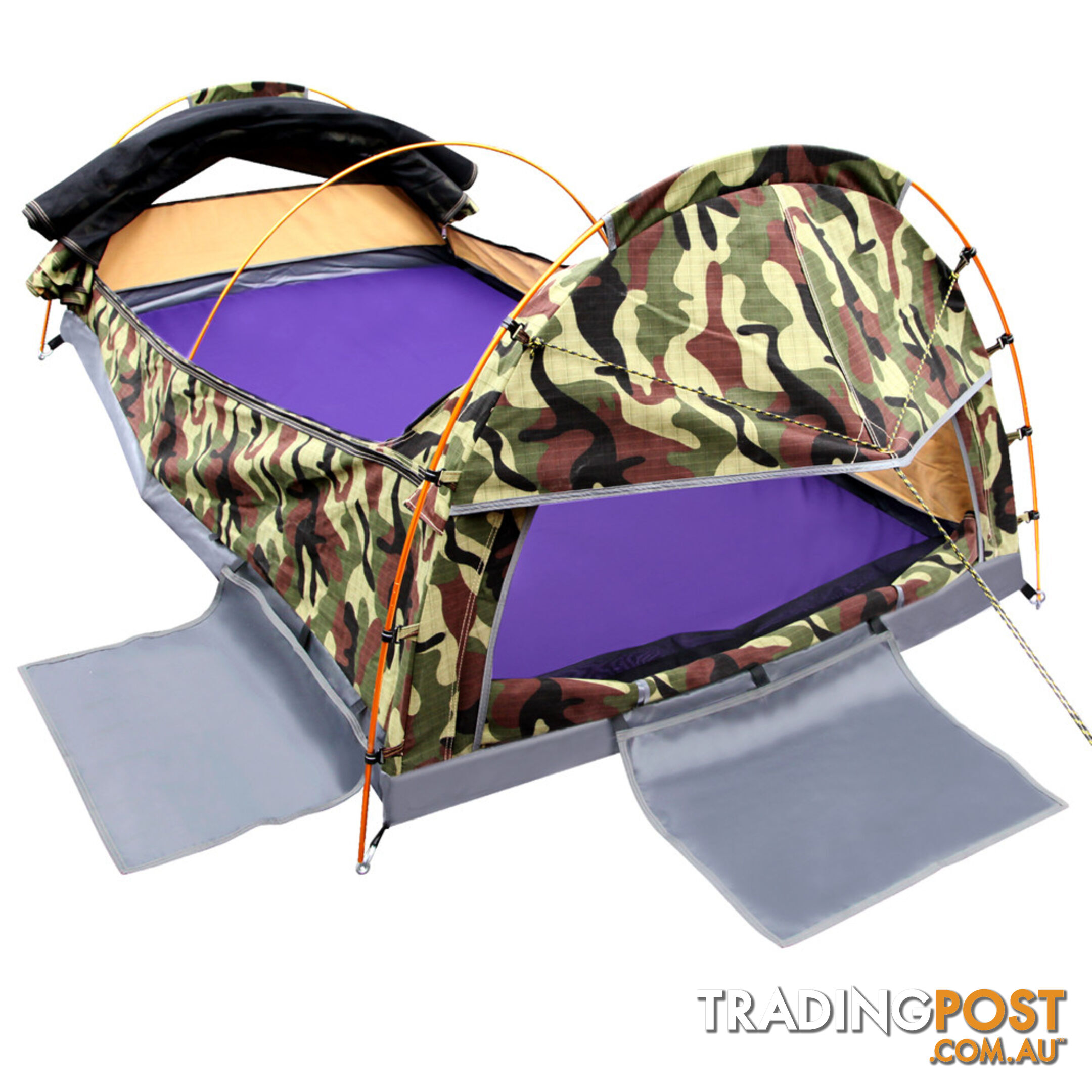 Double Camping Canvas Swag Tent Green Camouflage w/ Bag