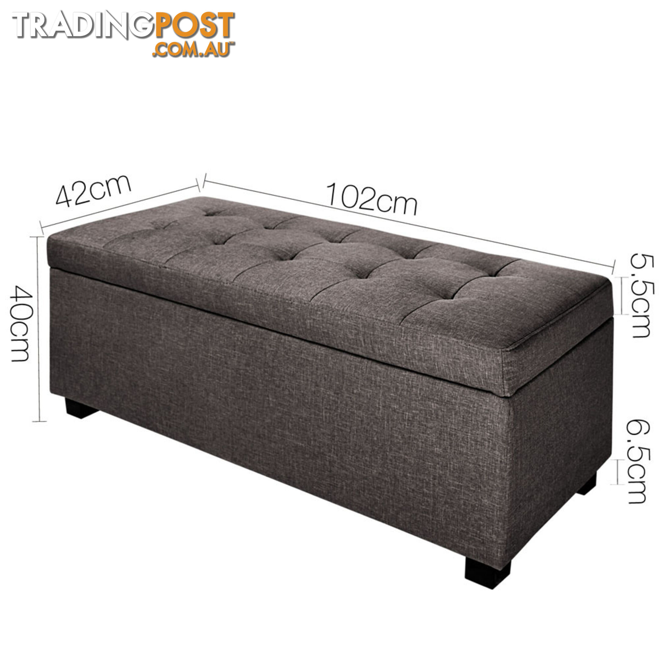 Linen Fabric Storage Ottoman Brown