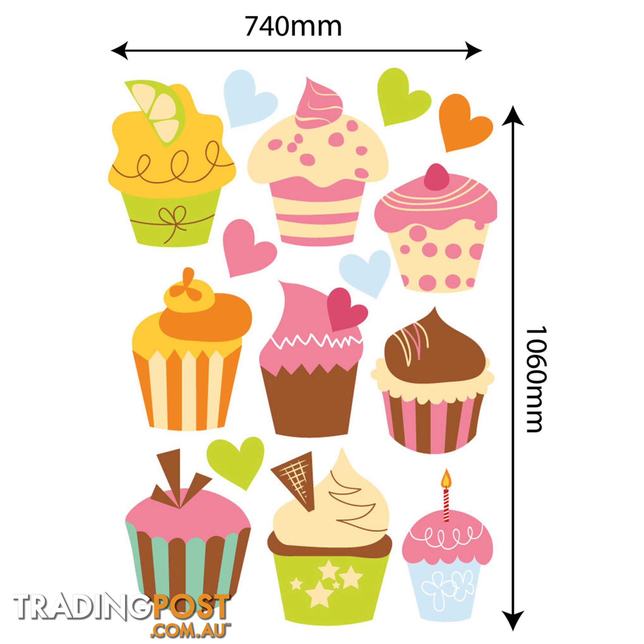 Extra Large Size Cute Cupcakes Wall Stickers - Totally Movable and Reusable