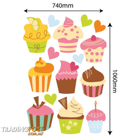 Extra Large Size Cute Cupcakes Wall Stickers - Totally Movable and Reusable