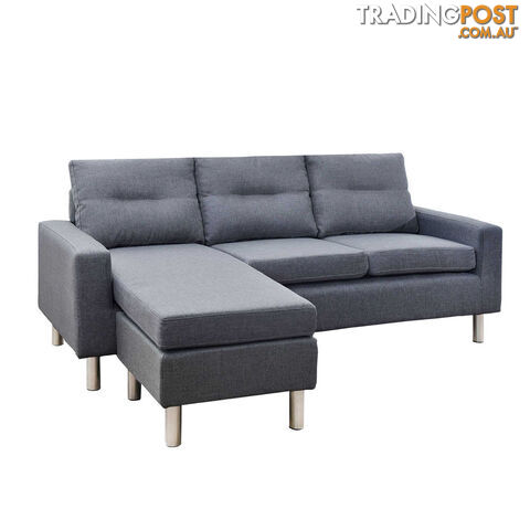 Four Seater Faux Linen Fabric Sofa with Ottoman Grey