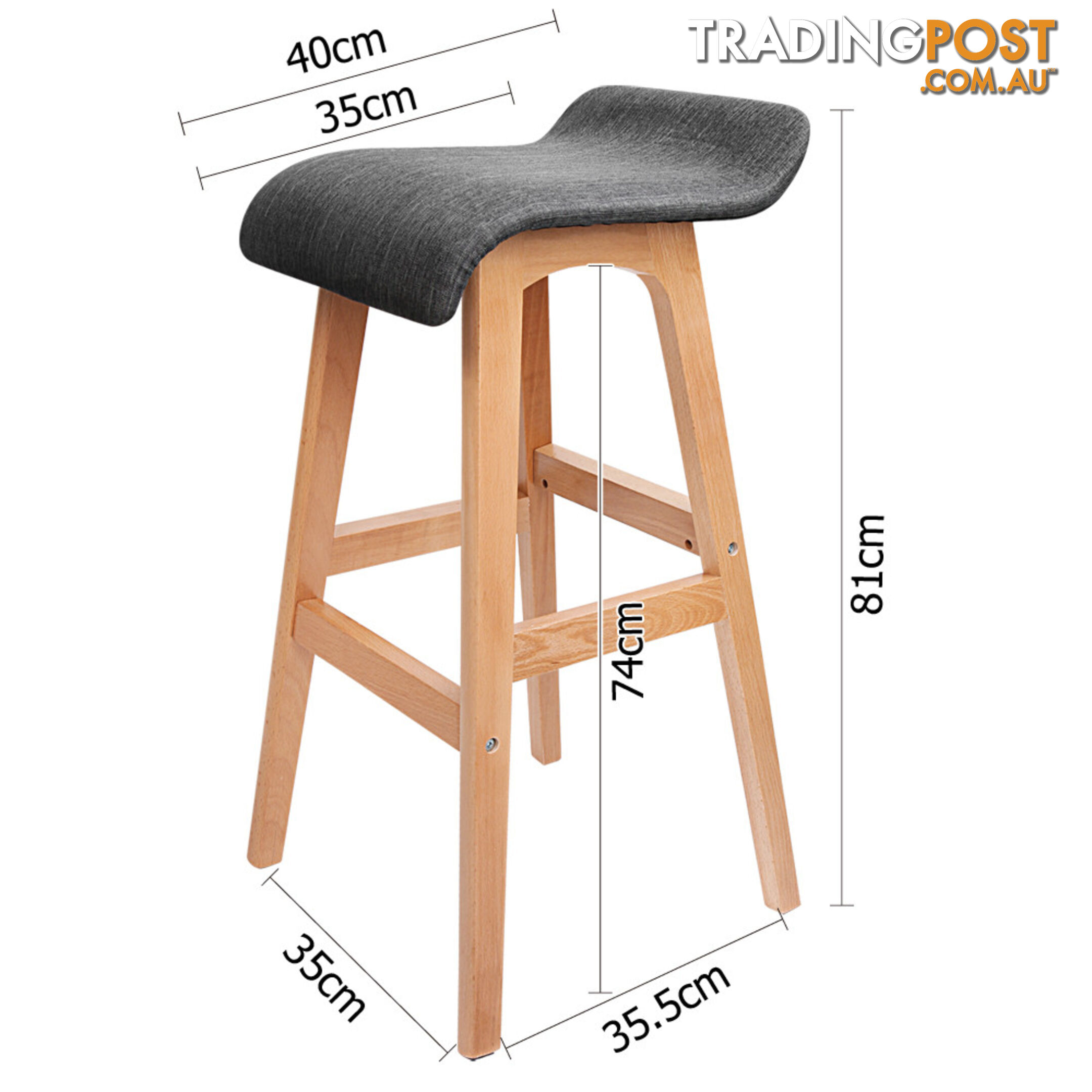 2 x Beech Wood Fabric Bar Stools - Black