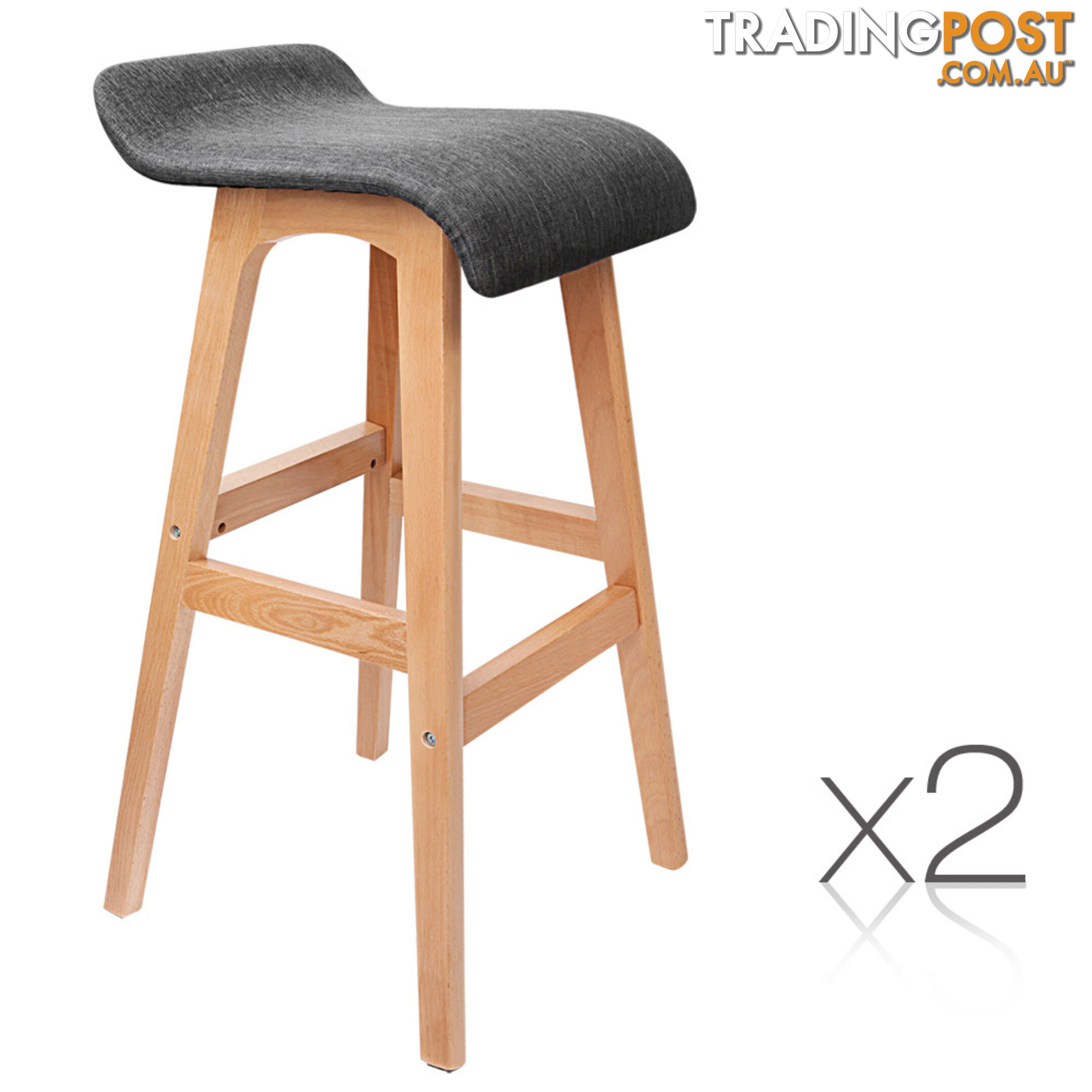 2 x Beech Wood Fabric Bar Stools - Black