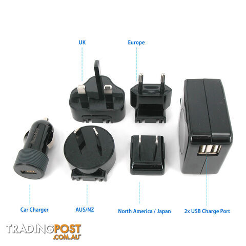 Huntkey TravelMate D204 Multi Plugs USB Wall Charger Adapter 4.2 A US UK EU AU Plugs with Car Charger