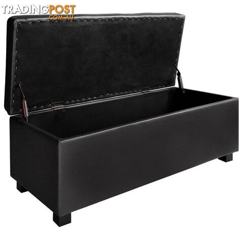 Large Ottoman PU Leather Chest Storage Box Foot Stool Black