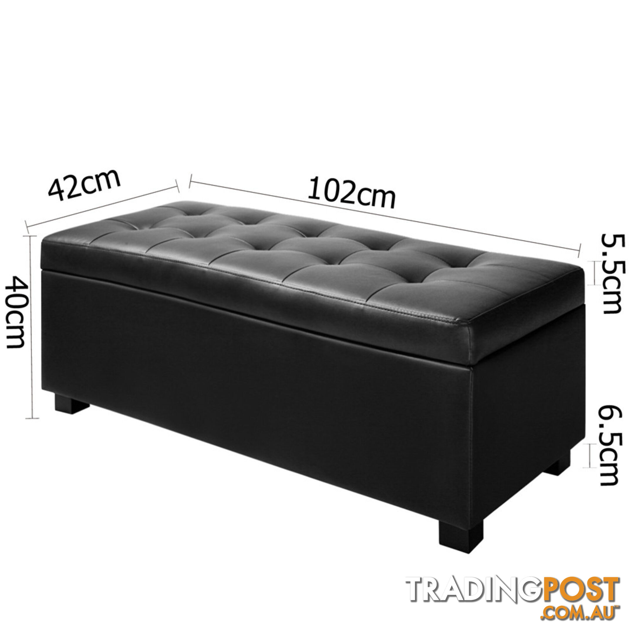 Large Ottoman PU Leather Chest Storage Box Foot Stool Black