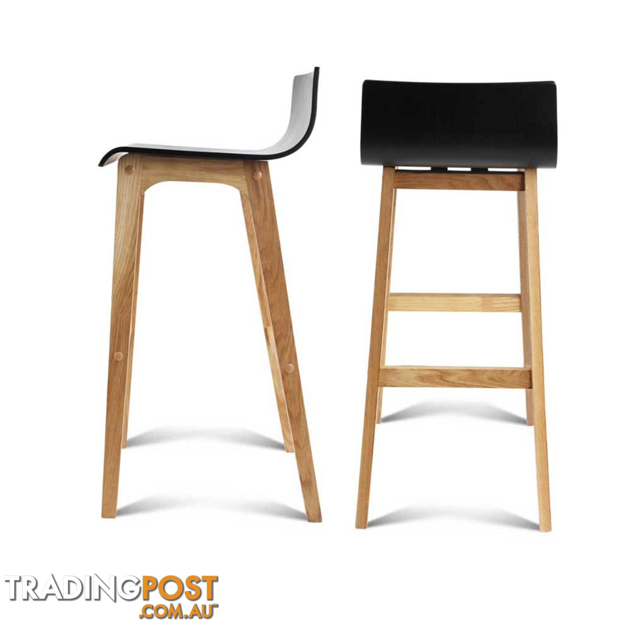 Set of 2 Oak Wood Bar Stools - Natural