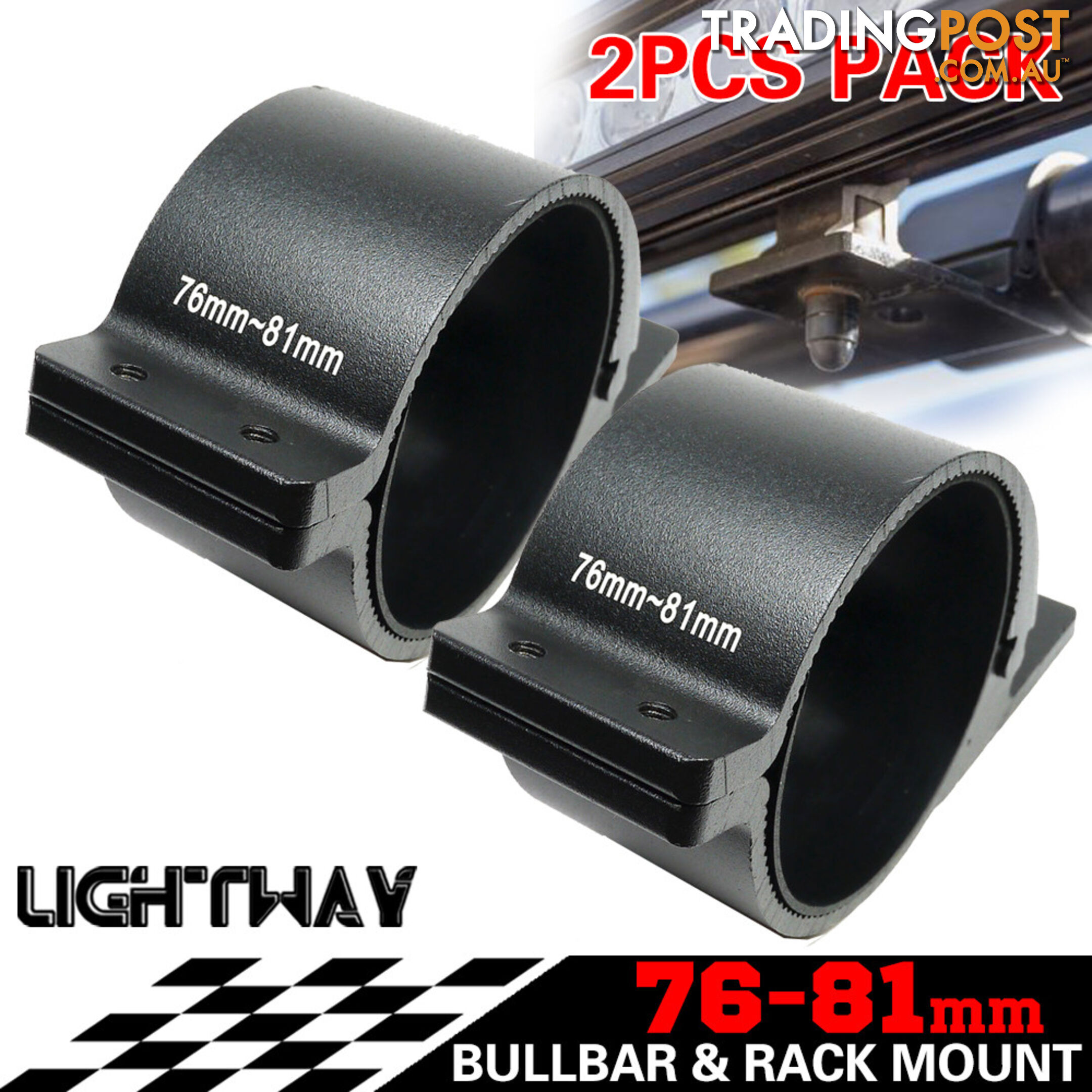 PAIR Bullbar Mounting Bracket Clamp 76-81mm For LED Light Bar HID Antenna ARB