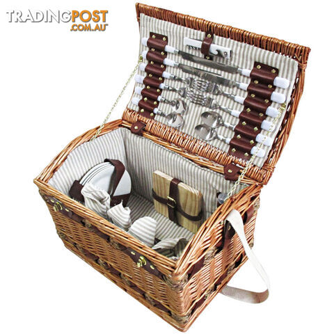 4 Person Picnic Basket Set w/ Cheese Board Blanket