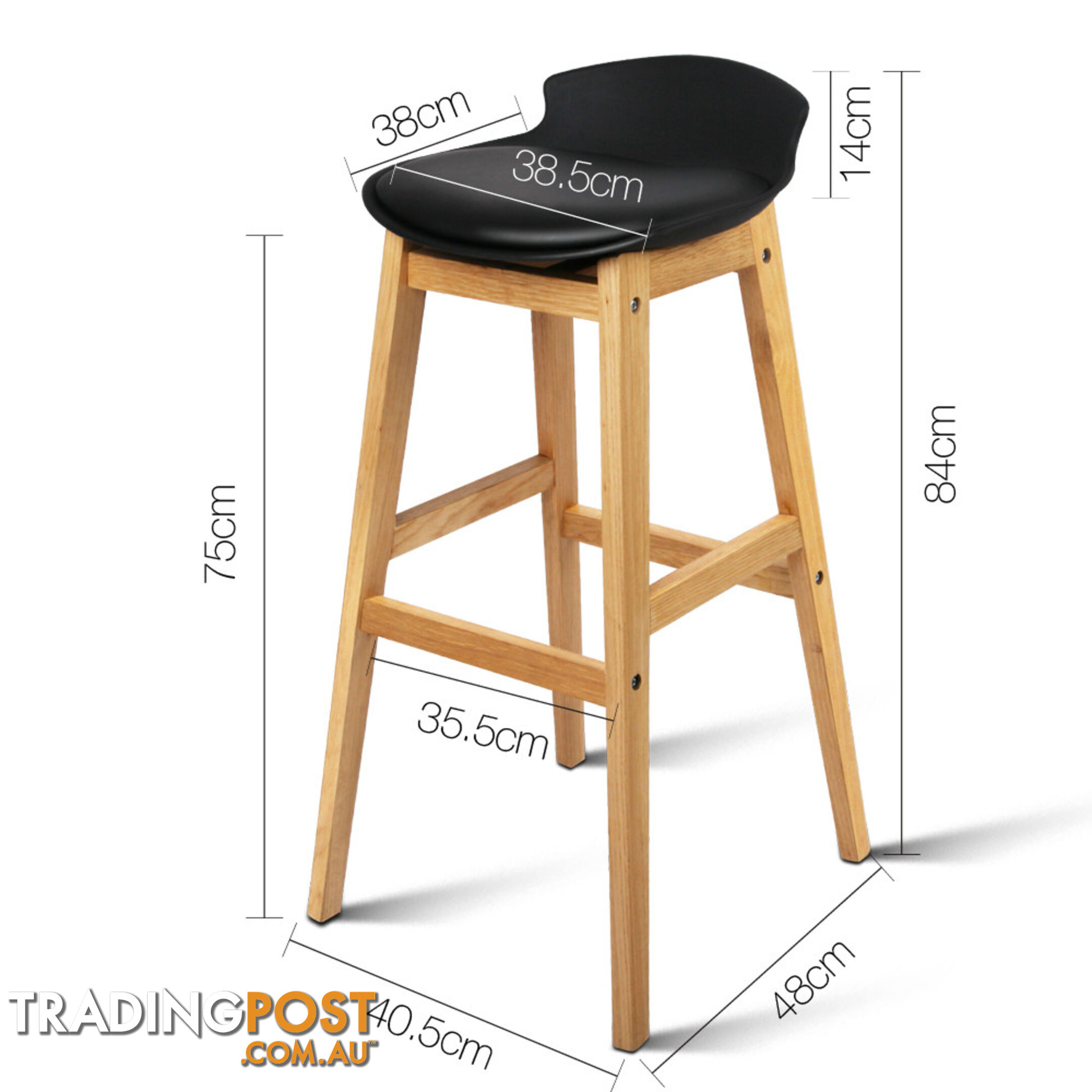 Set of 2 High Seat Back Barstools Black