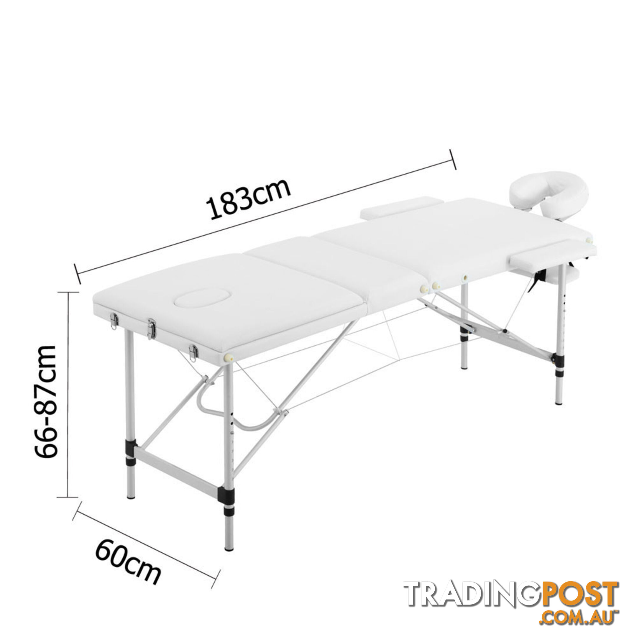 Portable Aluminium 3 Fold Massage Table Chair Bed White 60cm