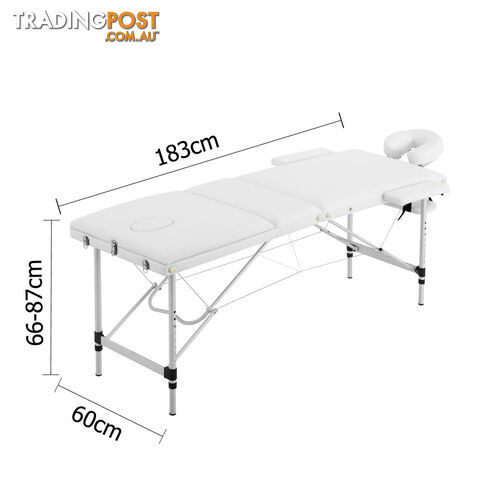 Portable Aluminium 3 Fold Massage Table Chair Bed White 60cm