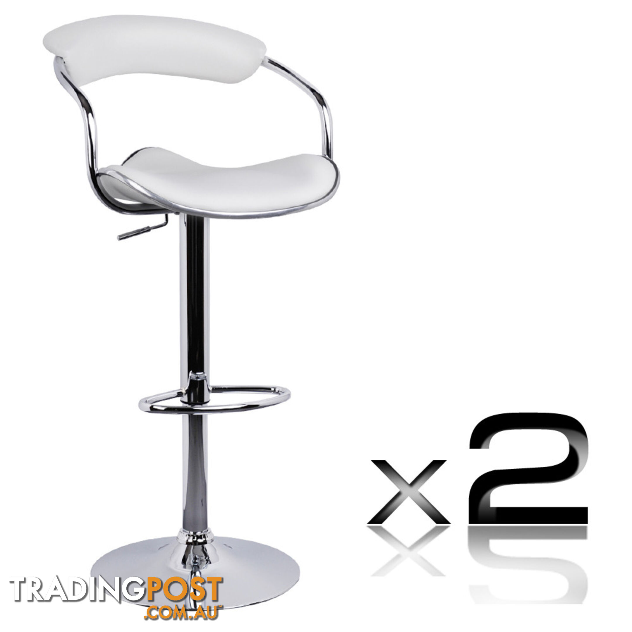 Set of 2 PU Leather Kitchen Bar Stool White