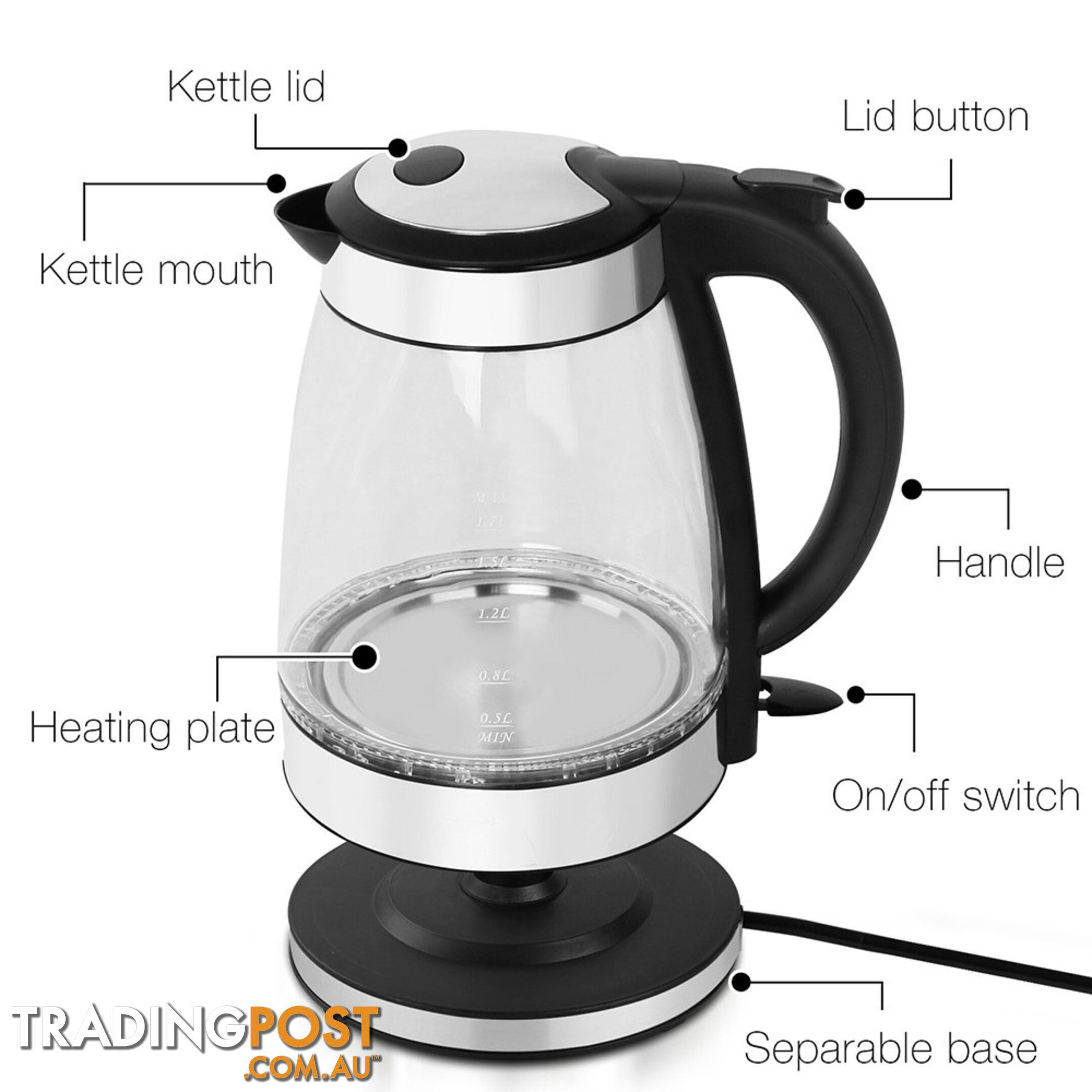 LED Cordless Glass Kettle  1.7L