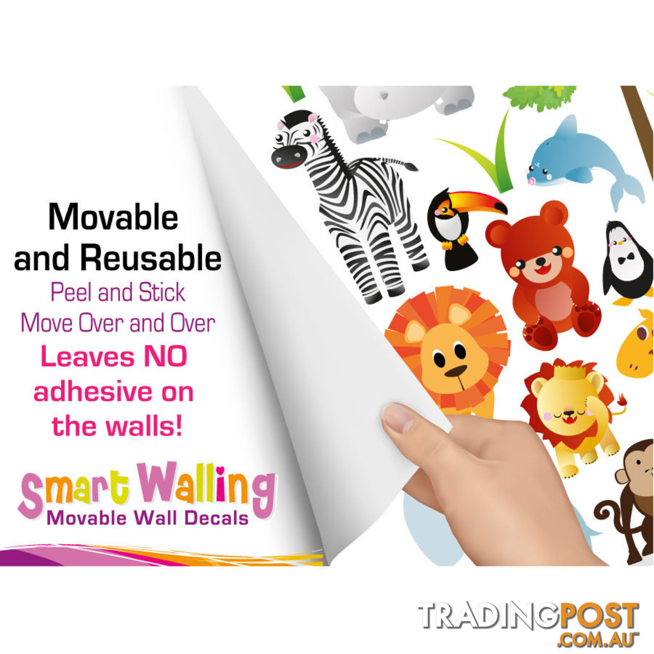 Large Size Cute Zoo Animals Kids Wall Stickers - Totally Movable