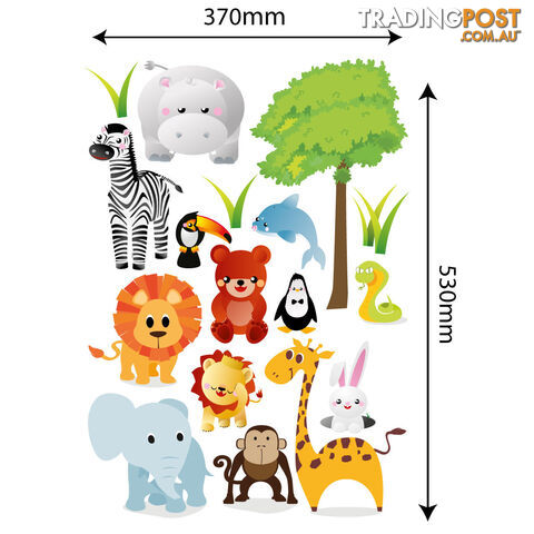 Large Size Cute Zoo Animals Kids Wall Stickers - Totally Movable