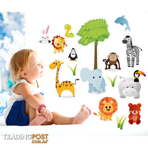 Large Size Cute Zoo Animals Kids Wall Stickers - Totally Movable