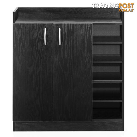 2 Doors Shoe Cabinet Storage Cupboard Black