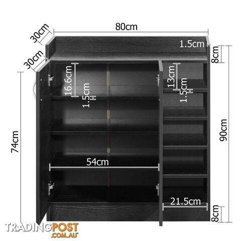 2 Doors Shoe Cabinet Storage Cupboard Black