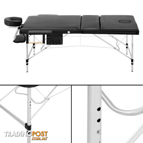 Portable Aluminium 3 Fold Massage Table Chair Bed Black 75cm - photo 3 of 8