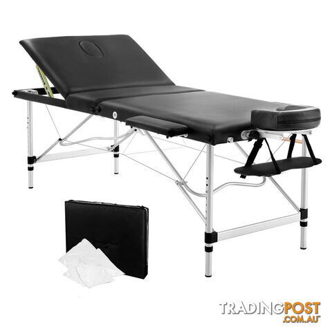 Portable Aluminium 3 Fold Massage Table Chair Bed Black 75cm