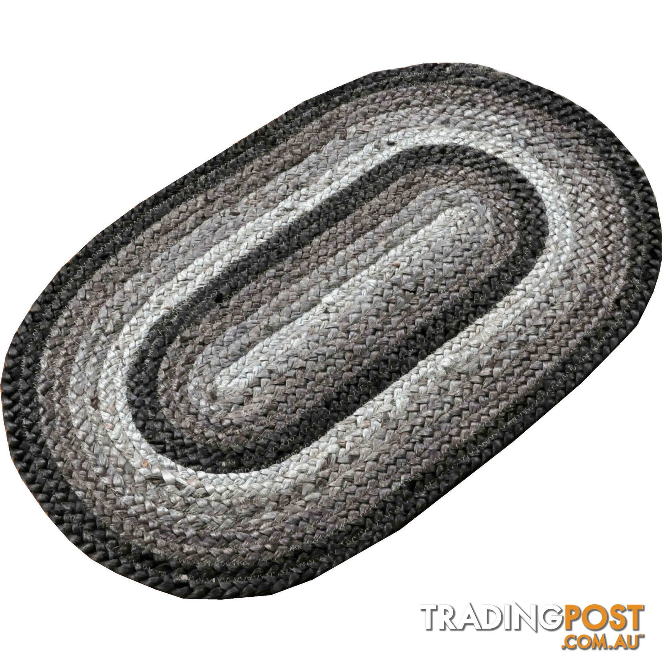 Oval Cotton Grey Rug Black & Grey 80x120cm