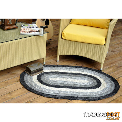 Oval Cotton Grey Rug Black & Grey 80x120cm