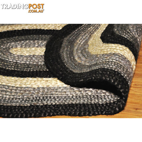 Oval Cotton Grey Rug Black & Grey 80x120cm