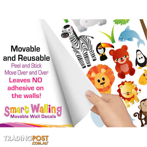 Extra Large Size Cute Zoo Animals Kids Wall Stickers - Totally Movable