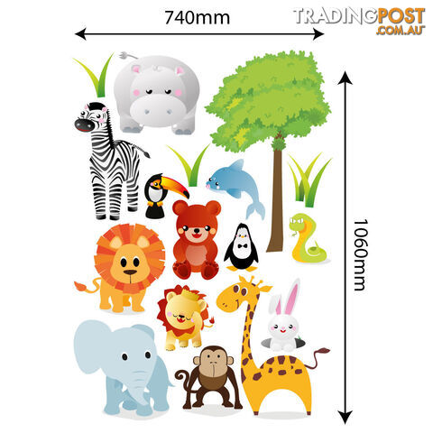 Extra Large Size Cute Zoo Animals Kids Wall Stickers - Totally Movable