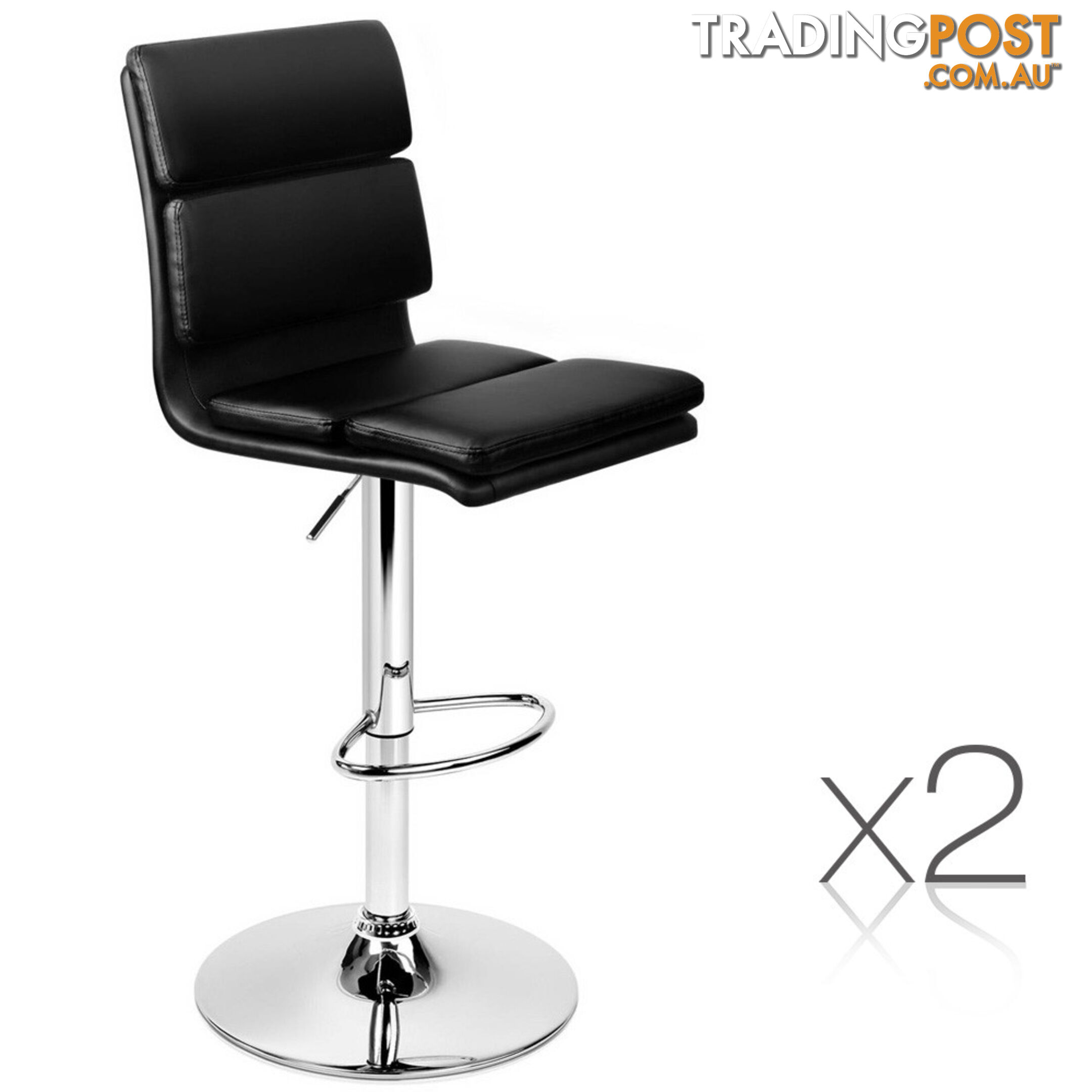 Set of 2 PU Leather Bar Stools - Black