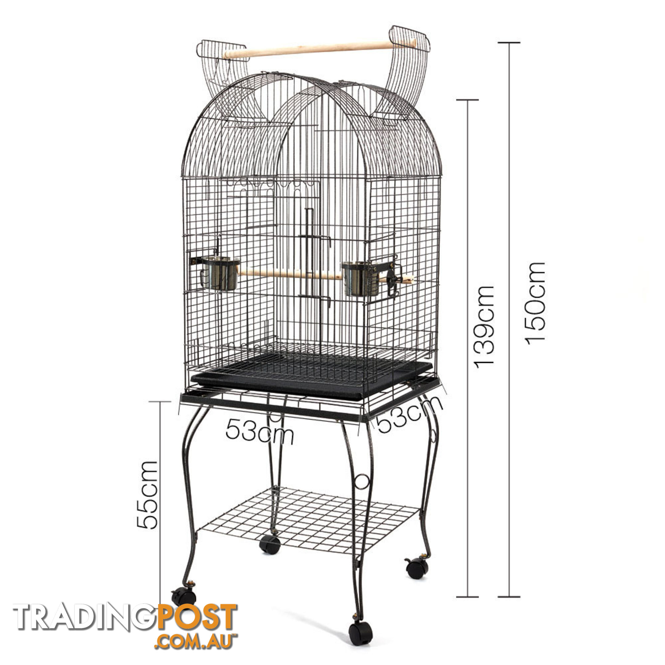 Parrot Pet Aviary Bird Cage w/ Open Roof 150cm Black