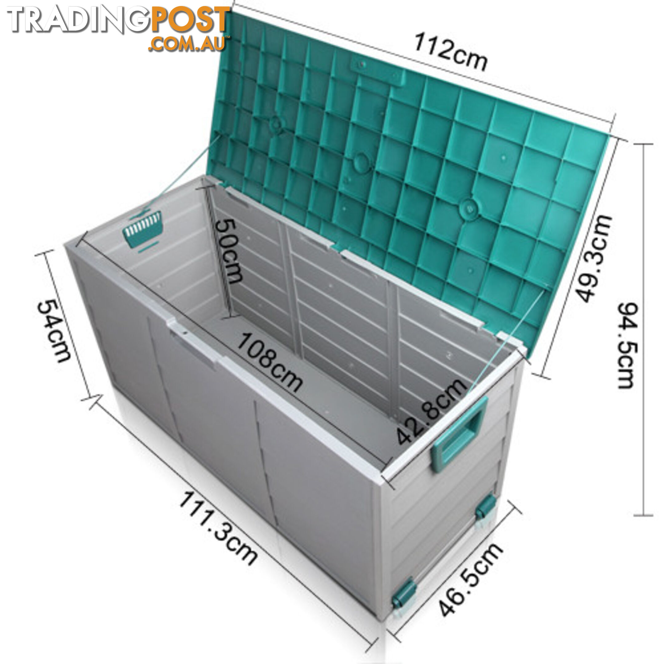 290L Plastic Outdoor Storage Box Container Weatherproof Grey Green